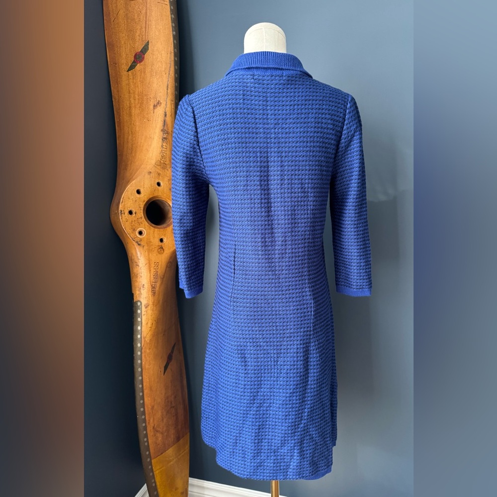 Aldo Martins Ruffle Bib Knit Shirtdress. Size M. Dark Blue - Picture 4 of 11